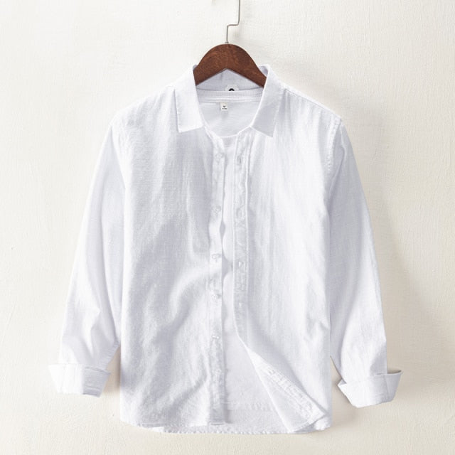 Long Sleeve Shirts for Men Solid Turn-down Collar Tops Casual Male Regular Vintage Clothing