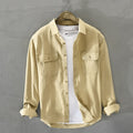 Long Sleeve Shirt for Men Pure Cotton Two Pocket Button Up Tops Male Casual Daily Solid White Turn-down Collar Retro Clothes