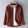 Chemise à carreaux à manches longues pour hommes automne nouveau 100% coton rouge col rabattu décontracté mâle tout match vêtements
