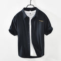 Chemise rayée à manches courtes pour hommes été nouveau coton lin décontracté hauts mâle lettre broderie vêtements