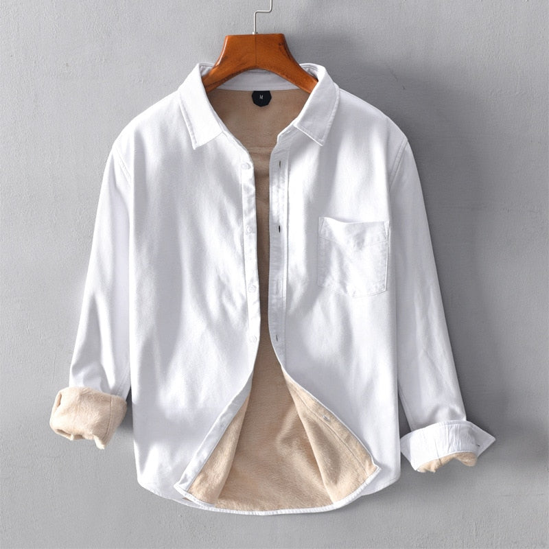 Men's Casual Shirts Autumn New Plus Velvet Long-Sleeved Shirt Retro Turn-down Collar Thickening Warm Male Tops Clothing