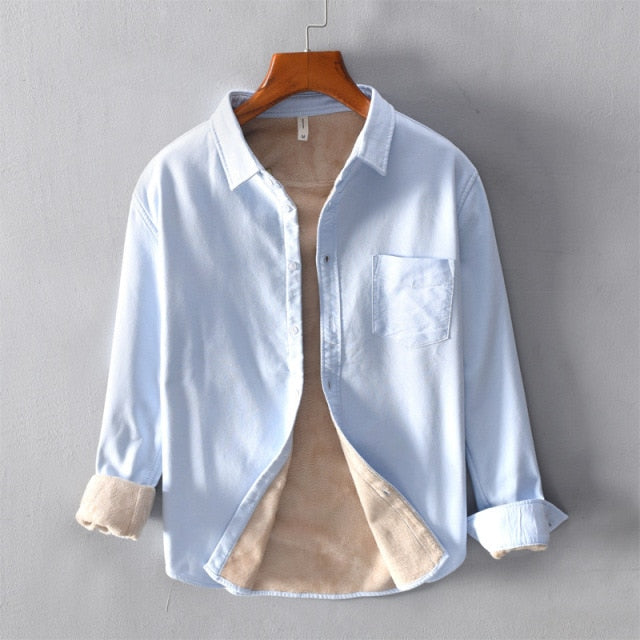 Men's Casual Shirts Autumn New Plus Velvet Long-Sleeved Shirt Retro Turn-down Collar Thickening Warm Male Tops Clothing