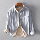 Men's Casual Shirts Autumn New Plus Velvet Long-Sleeved Shirt Retro Turn-down Collar Thickening Warm Male Tops Clothing