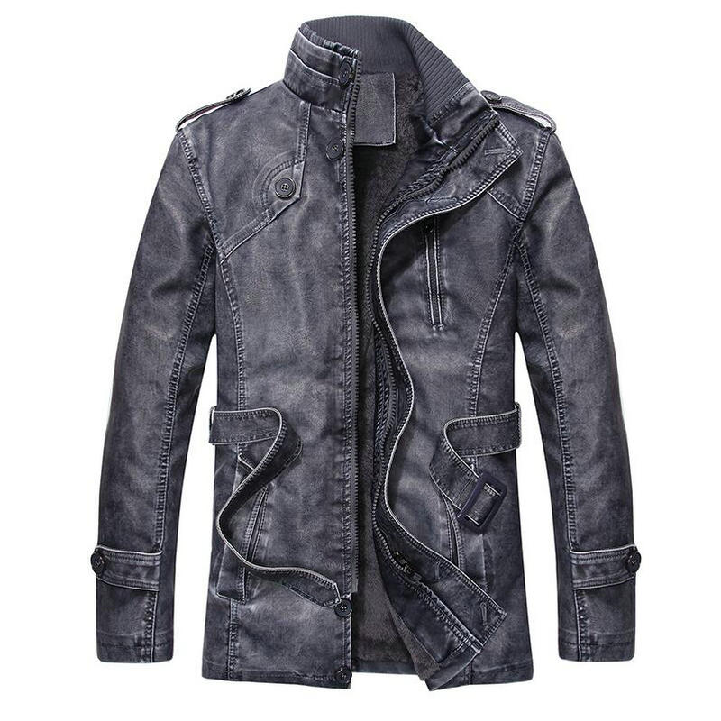 Vintage Men's Leather Jackets Autumn Winter New Casual Motorcycle Leather Jacket Mens Long Thicken Faux Fur Coats
