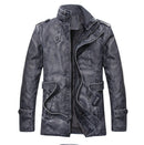 Vintage Men's Leather Jackets Autumn Winter New Casual Motorcycle Leather Jacket Mens Long Thicken Faux Fur Coats