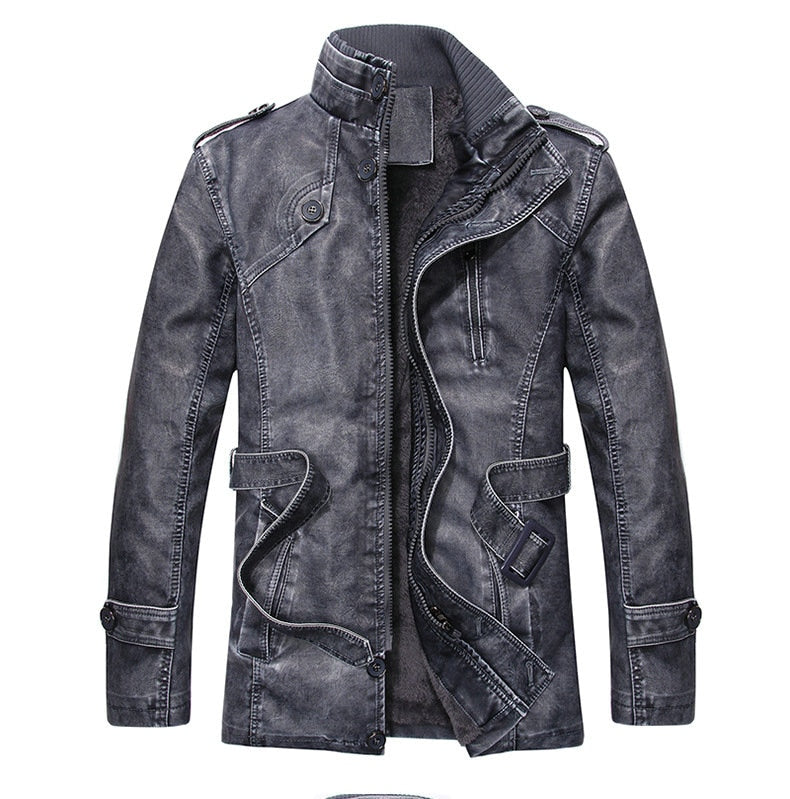 Vintage Men's Leather Jackets Autumn Winter New Casual Motorcycle Leather Jacket Mens Long Thicken Faux Fur Coats