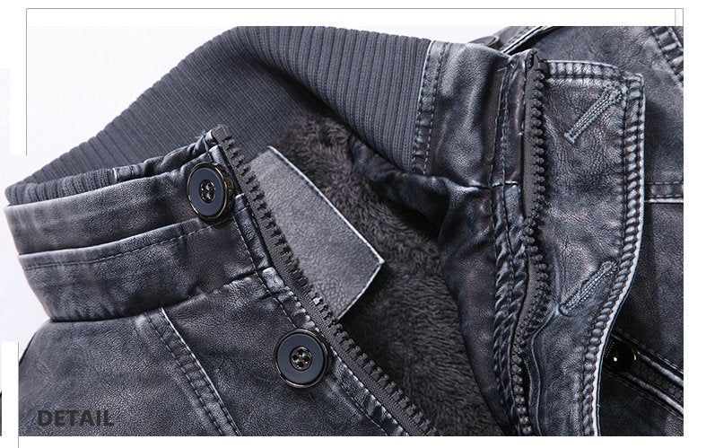 Vintage Men's Leather Jackets Autumn Winter New Casual Motorcycle Leather Jacket Mens Long Thicken Faux Fur Coats