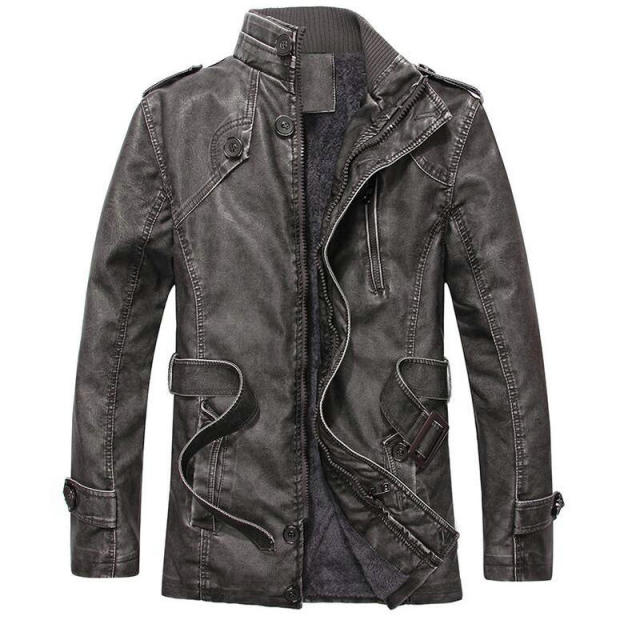 Vintage Men's Leather Jackets Autumn Winter New Casual Motorcycle Leather Jacket Mens Long Thicken Faux Fur Coats