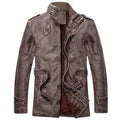 Vintage Men's Leather Jackets Autumn Winter New Casual Motorcycle Leather Jacket Mens Long Thicken Faux Fur Coats