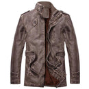 Vintage Men's Leather Jackets Autumn Winter New Casual Motorcycle Leather Jacket Mens Long Thicken Faux Fur Coats