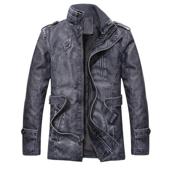 Vintage Men's Leather Jackets Autumn Winter New Casual Motorcycle Leather Jacket Mens Long Thicken Faux Fur Coats