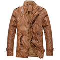 Vintage Men's Leather Jackets Autumn Winter New Casual Motorcycle Leather Jacket Mens Long Thicken Faux Fur Coats