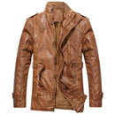 Vintage Men's Leather Jackets Autumn Winter New Casual Motorcycle Leather Jacket Mens Long Thicken Faux Fur Coats