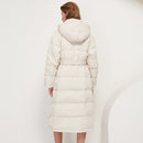 Women Solid Long Parka Coat With Belt Winter Thick Warm Hooded Parkas Long Sleeve Pockets Cotton-padded Jacket