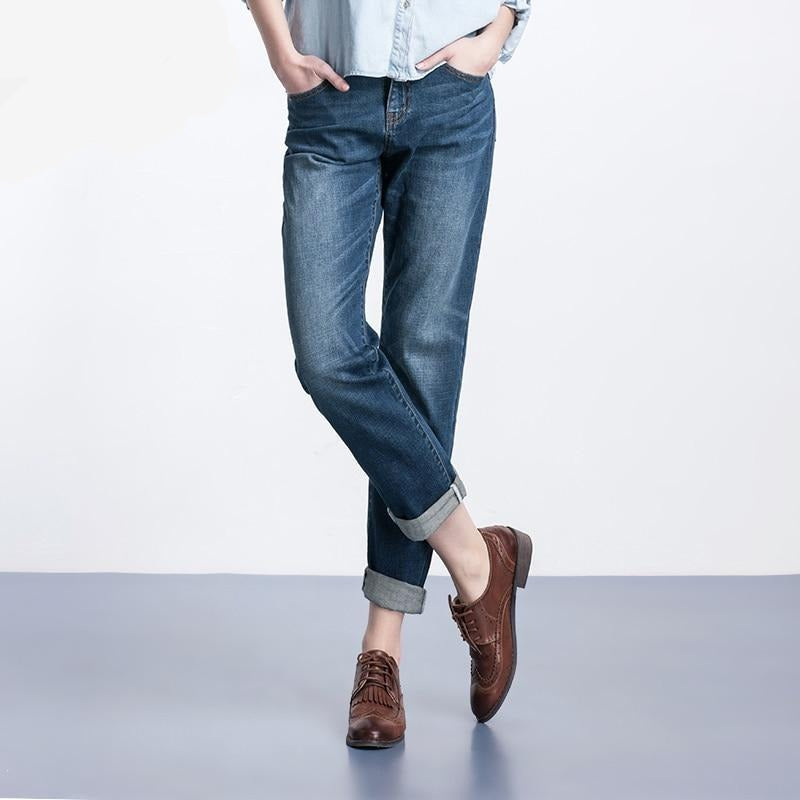 Autumn Bleached Vintage Mid Waist Full Length Loose Boyfriend Jeans Stretch Jeans For Woman