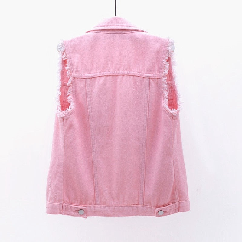 Womens Sleeveless Denim Jackets Autumn Jeans Coats Woman Slim Cotton Solid Denim Vest Sleeveless Waistcoat Ladies