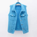Womens Sleeveless Denim Jackets Autumn Jeans Coats Woman Slim Cotton Solid Denim Vest Sleeveless Waistcoat Ladies