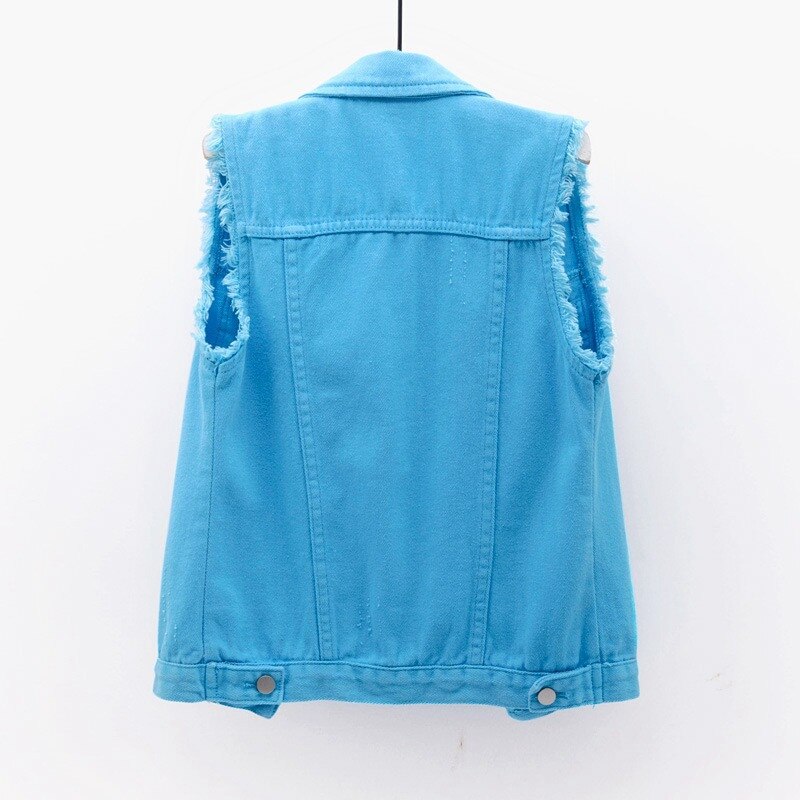 Womens Sleeveless Denim Jackets Autumn Jeans Coats Woman Slim Cotton Solid Denim Vest Sleeveless Waistcoat Ladies