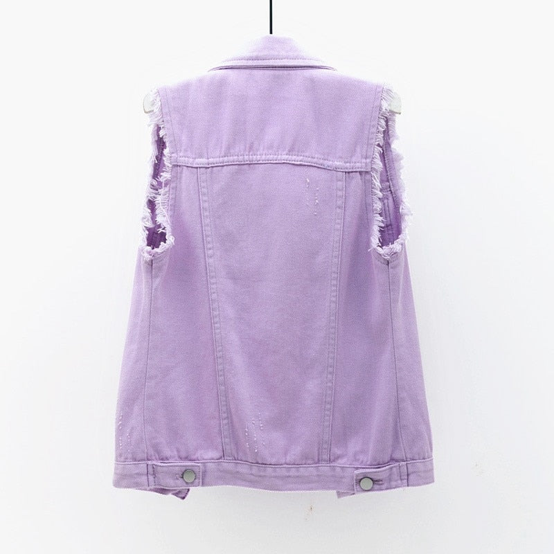 Womens Sleeveless Denim Jackets Autumn Jeans Coats Woman Slim Cotton Solid Denim Vest Sleeveless Waistcoat Ladies
