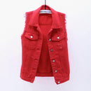 Womens Sleeveless Denim Jackets Autumn Jeans Coats Woman Slim Cotton Solid Denim Vest Sleeveless Waistcoat Ladies