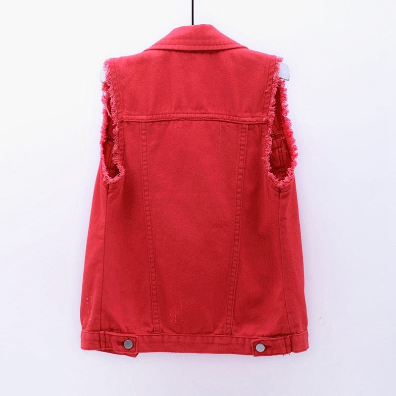 Womens Sleeveless Denim Jackets Autumn Jeans Coats Woman Slim Cotton Solid Denim Vest Sleeveless Waistcoat Ladies