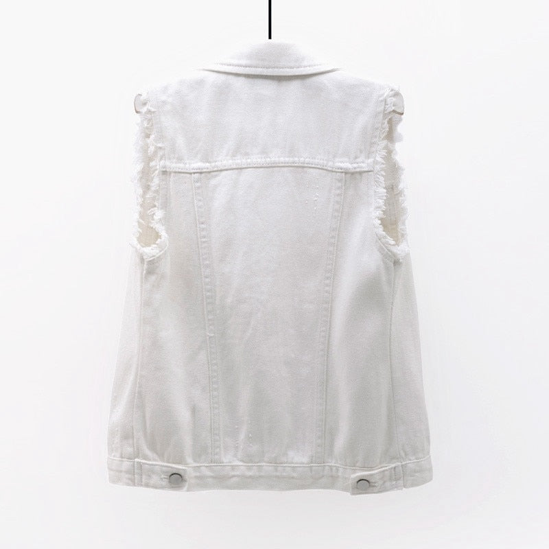 Womens Sleeveless Denim Jackets Autumn Jeans Coats Woman Slim Cotton Solid Denim Vest Sleeveless Waistcoat Ladies