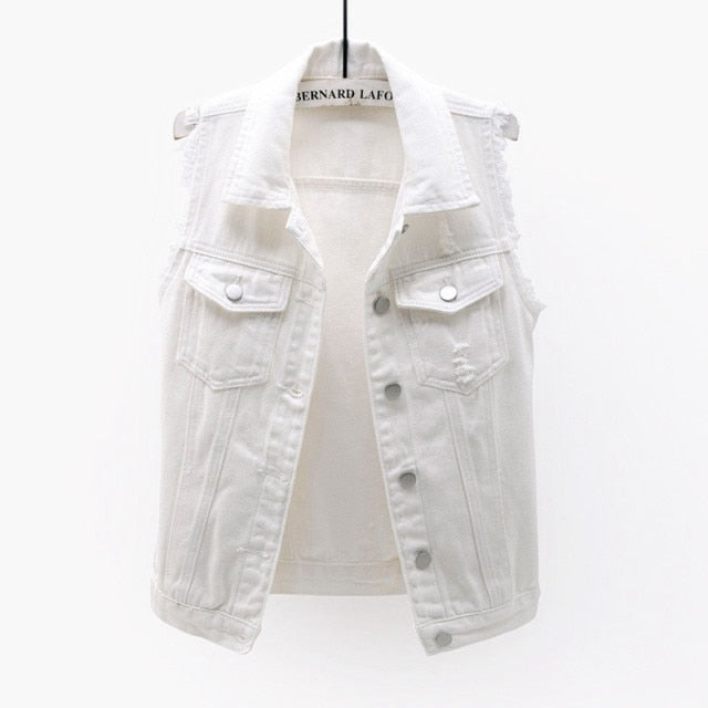 Womens Sleeveless Denim Jackets Autumn Jeans Coats Woman Slim Cotton Solid Denim Vest Sleeveless Waistcoat Ladies