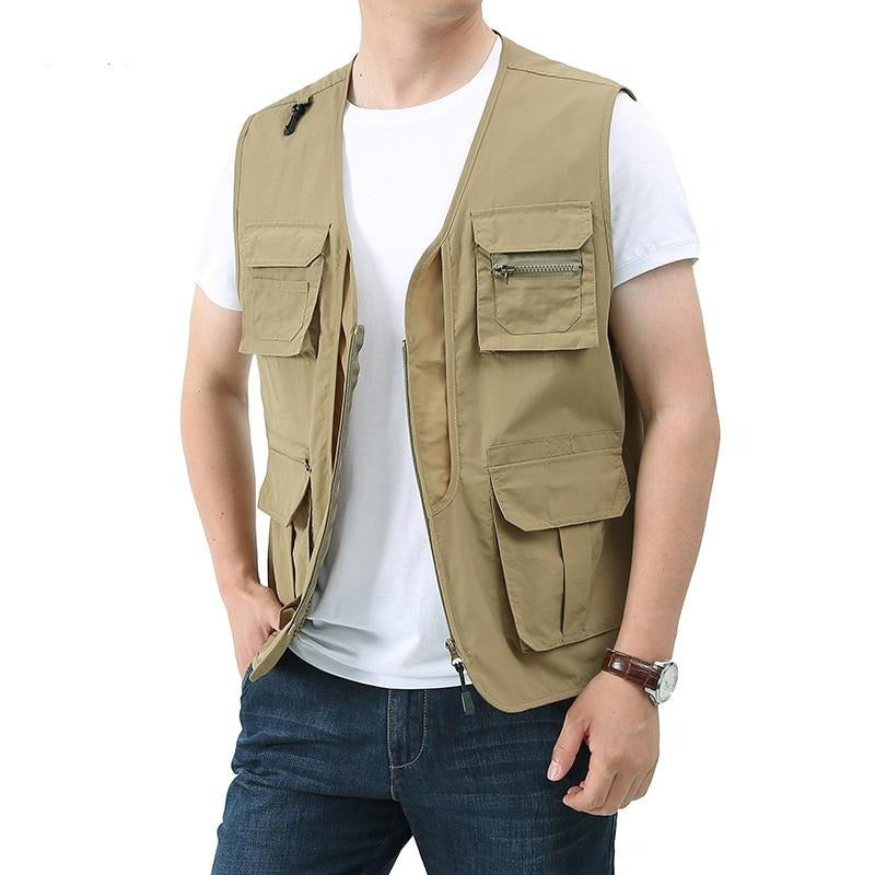 Summer Mens Classic Vests Breathable Multi Pocket Mesh Vest Sleeveless Jackets Man
