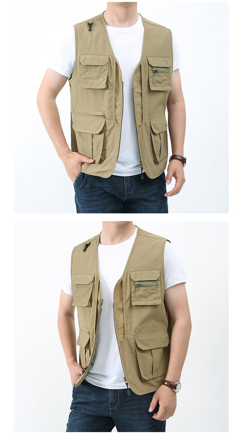 Summer Mens Classic Vests Breathable Multi Pocket Mesh Vest Sleeveless Jackets Man