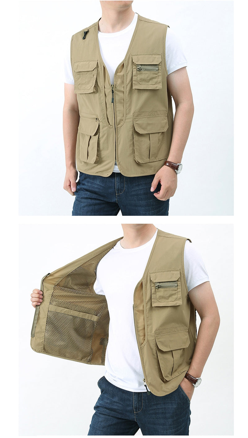 Summer Mens Classic Vests Breathable Multi Pocket Mesh Vest Sleeveless Jackets Man