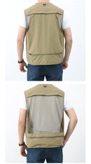Été hommes classique gilets respirant multi poche maille gilet sans manches vestes homme vêtements d'extérieur pêche gilets vêtements