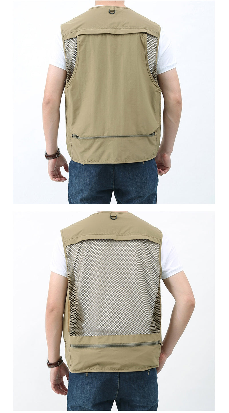 Summer Mens Classic Vests Breathable Multi Pocket Mesh Vest Sleeveless Jackets Man