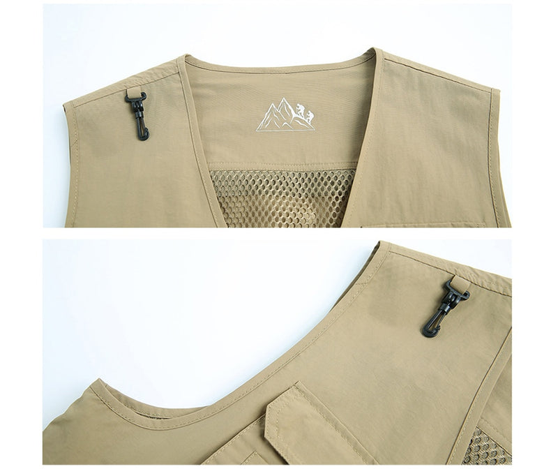 Summer Mens Classic Vests Breathable Multi Pocket Mesh Vest Sleeveless Jackets Man