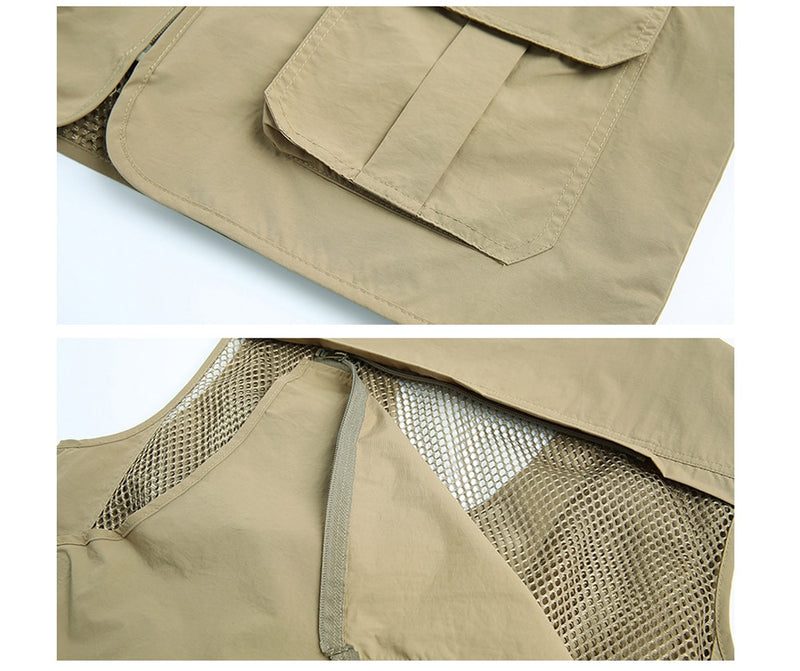 Summer Mens Classic Vests Breathable Multi Pocket Mesh Vest Sleeveless Jackets Man