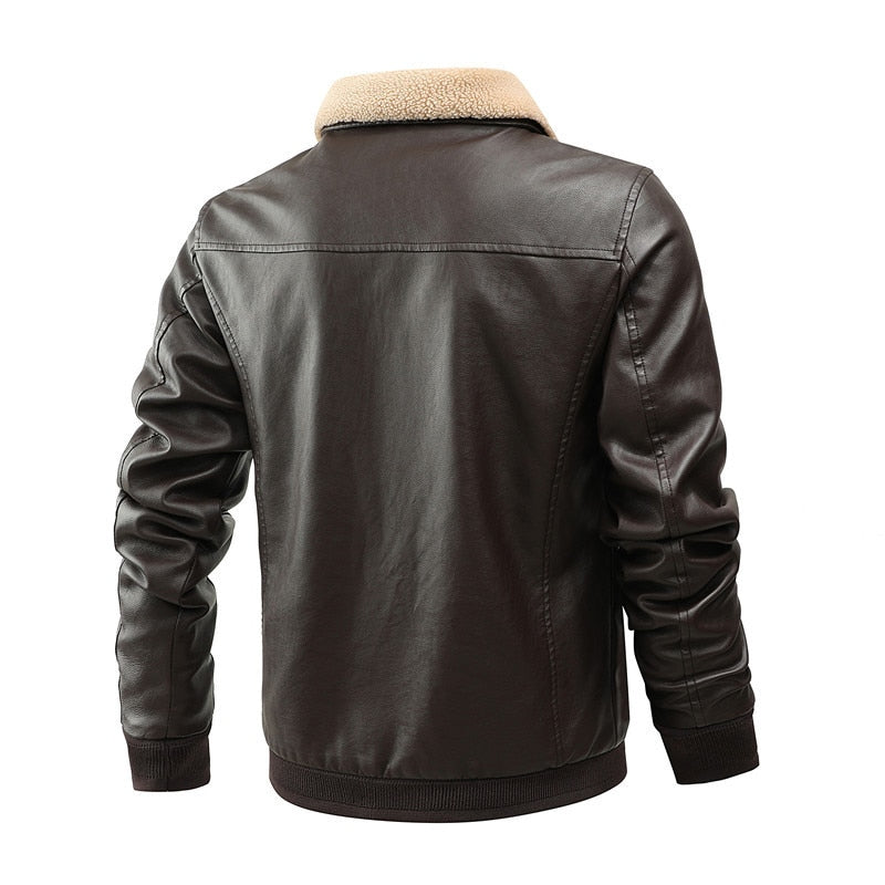 Men's Leather Jacket Winter Fleece Collar Windbreaker Leather Coats Men Slim Fit Faux Leather Motorcycle Jackets Clothing