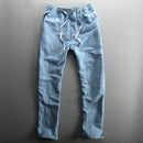 Men's Summer Casual Pants Natural Cotton Linen Trousers For Men Hawaii Solid White Elastic Waist Straight Man Pants