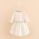 Spring Autumn 3-12 Ages Kids Embroidery Floral Long And Short Sleeve Double Use White Elegant Dress Princess Girl With Belt