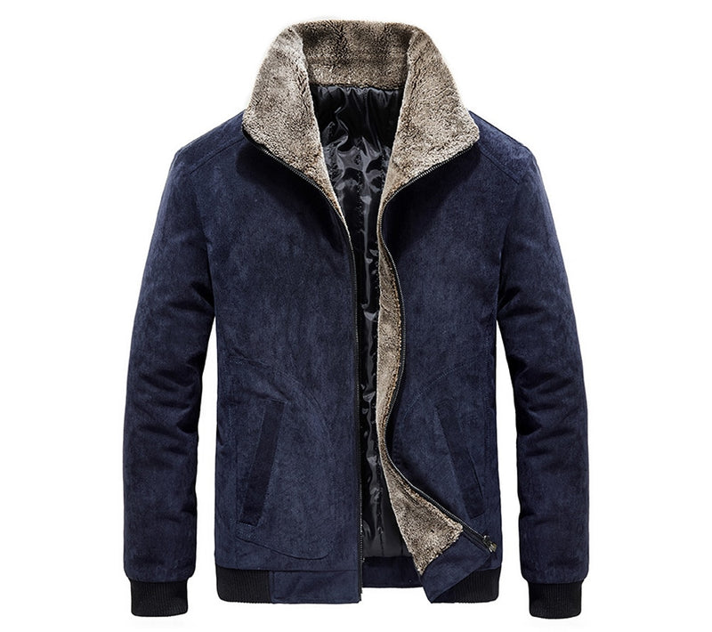 Winter Men's Bomber Jackets Casual Male Fur Collar Windbreaker Jacket Mens Fleece Warm Slim Corduroy Jackets Clothing