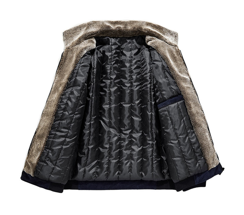Winter Men's Bomber Jackets Casual Male Fur Collar Windbreaker Jacket Mens Fleece Warm Slim Corduroy Jackets Clothing