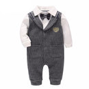 Gentleman Baby Boys Clothes For Wedding Birthday Party Infant Newborn Bow Tie Covered Button Striped Rompers