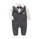 Gentleman Baby Boys Clothes For Wedding Birthday Party Infant Newborn Bow Tie Covered Button Striped Rompers