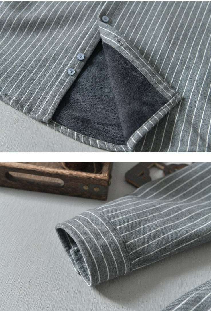 Hommes hiver polaire doublé chaud épais classique rayé chemises mâle à manches longues revers brossé décontracté rétro hauts vêtements