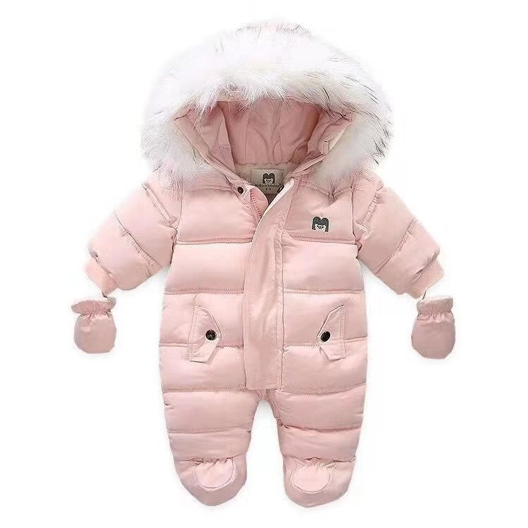 Thick Warm Infant Baby Jumpsuit Hooded Inside Fleece Boy Girl Winter Autumn Overalls Children Outerwear Kids Snowsuit