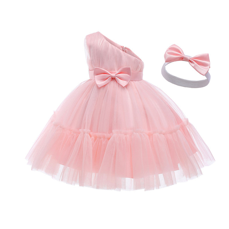 Bébé filles robe d'anniversaire pour nouveau-né baptême rose vêtements enfant en bas âge enfant une épaule élégante fête de baptême Tutu robe
