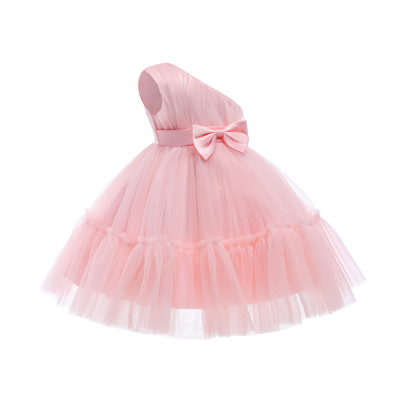 Bébé filles robe d'anniversaire pour nouveau-né baptême rose vêtements enfant en bas âge enfant une épaule élégante fête de baptême Tutu robe