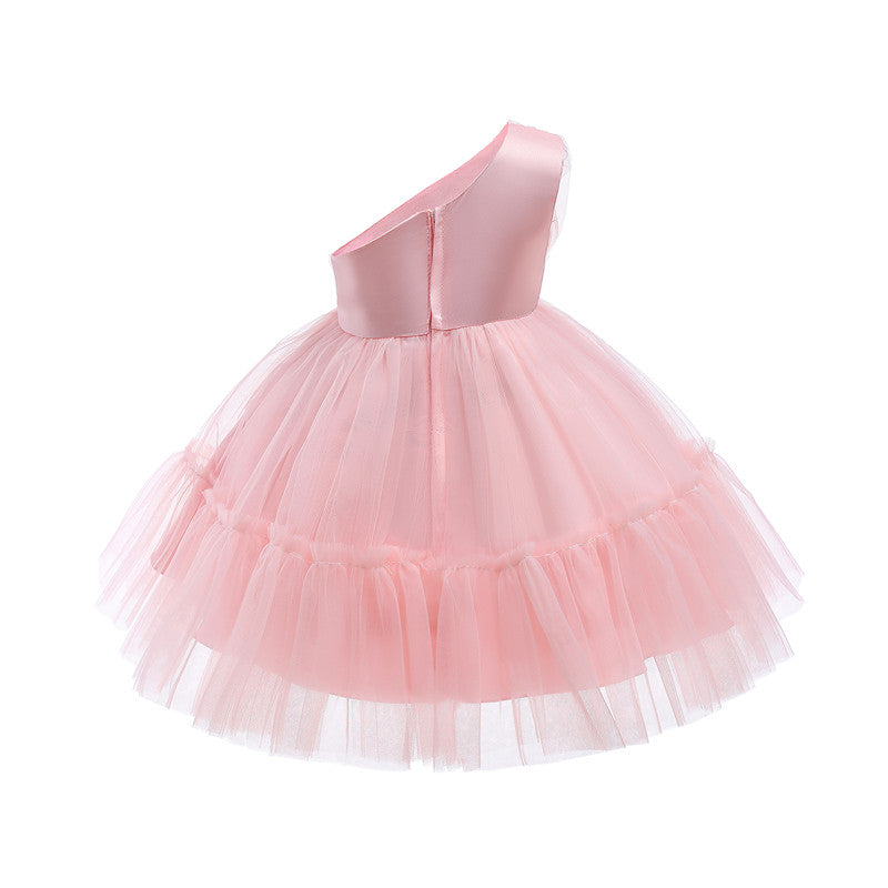 Bébé filles robe d'anniversaire pour nouveau-né baptême rose vêtements enfant en bas âge enfant une épaule élégante fête de baptême Tutu robe