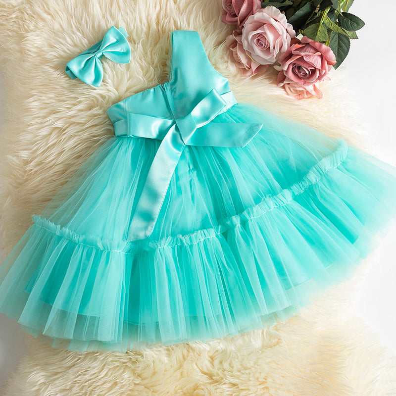 Bébé filles robe d'anniversaire pour nouveau-né baptême rose vêtements enfant en bas âge enfant une épaule élégante fête de baptême Tutu robe