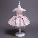 Pretty Satin Flower Lace Girls Short Sleeve Dresses Summer Kids Tutu Birthday Party Dress For Girls Prom Dresses for Girls