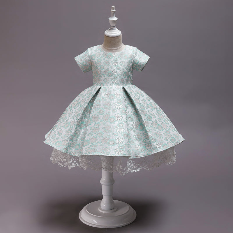 Jolies robes d'été en dentelle à fleurs en Satin pour filles, Tutu à manches courtes, robe de fête d'anniversaire pour enfants, robes de bal pour filles