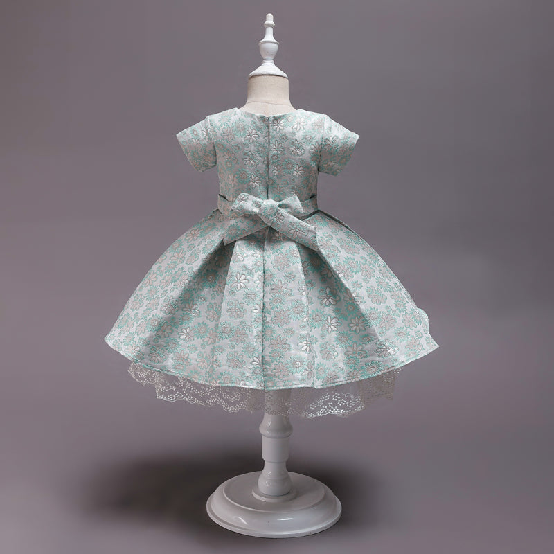 Jolies robes d'été en dentelle à fleurs en Satin pour filles, Tutu à manches courtes, robe de fête d'anniversaire pour enfants, robes de bal pour filles